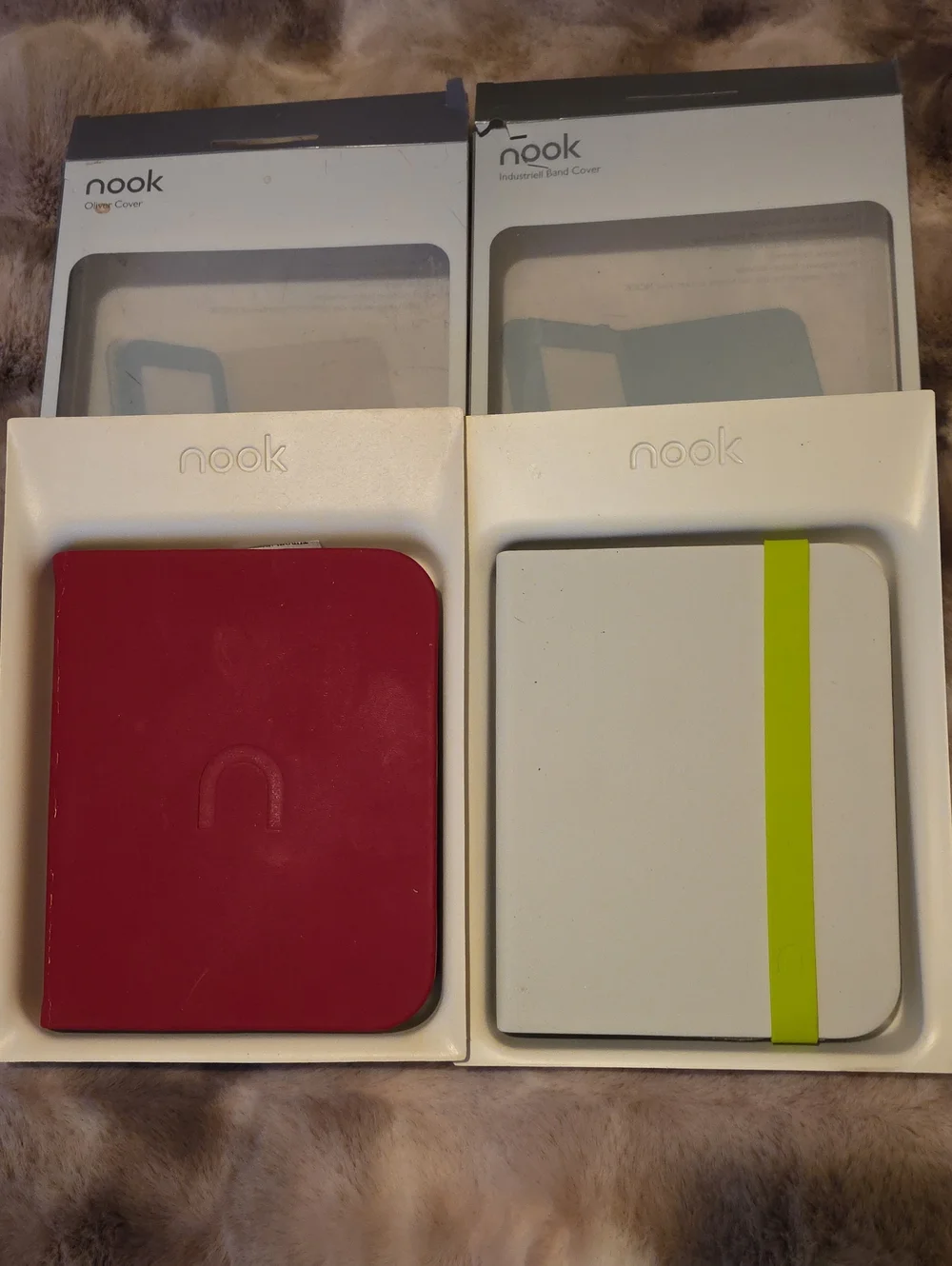 Nook 2nd Edition Ebook Covers - Red and White with Lime Strap